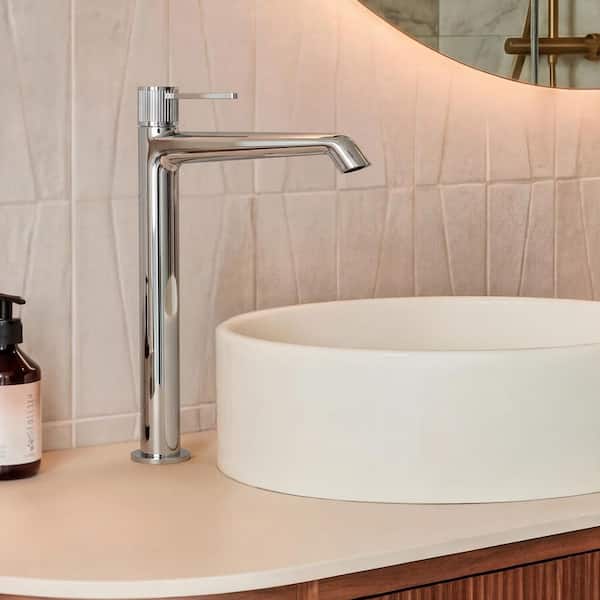 12.75 in. H Single Handle Single Hole Waterfall Bathroom Faucet for Vessel Sinks with Pop-Up Drain in Polished Chrome