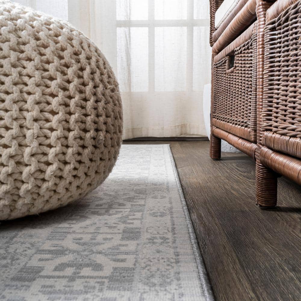 Elegant 8' Gray Square Synthetic Reversible Area Rug