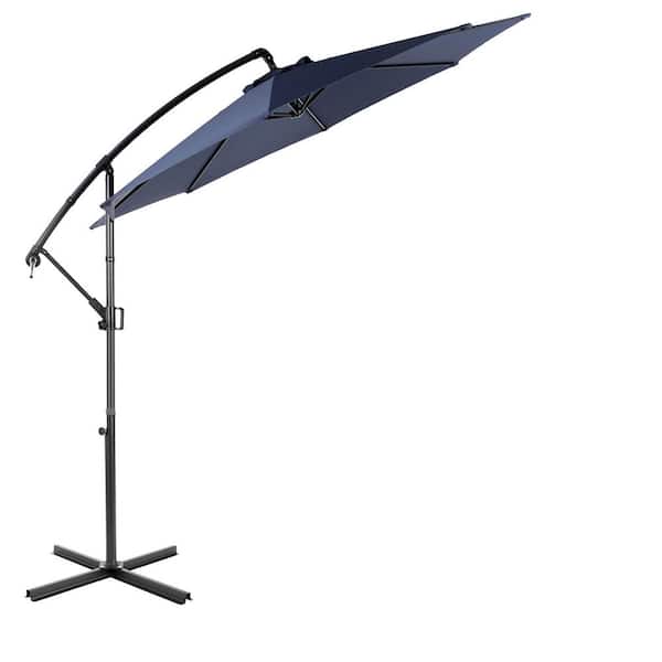 Otryad 9.64 ft. Steel Market Outdoor Patio Umbrella with 8-Ribs, Offset Hanging Umbrella with Easy Tilt Adjustment in Navy Blue