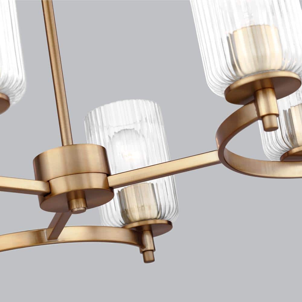 Beaumont Satin Brass 6-Light Chandelier with Clear Fluted Glass Shades