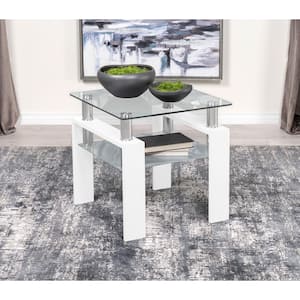 Dyer 22 in. White Square Glass Top End Table With Shelf