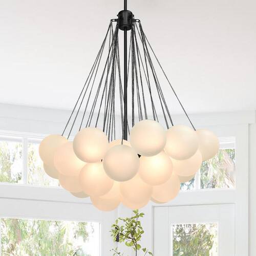 Alma 32 W 3-Light Cluster Globe Bubble Large Black Chandelier