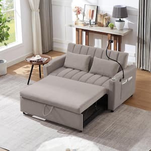 55.9 in. Light Gray Fabric 2 Seats Loveseats with 3 USB Ports, 2 Cup Holders and Phone Holder