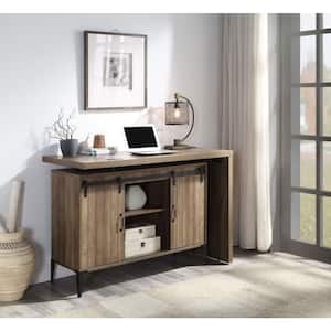 Writing Desk w/USB-Desk, 55 in. Computer Desk With Reversible Storage Cabinet, Rustic Oak and Black Finish