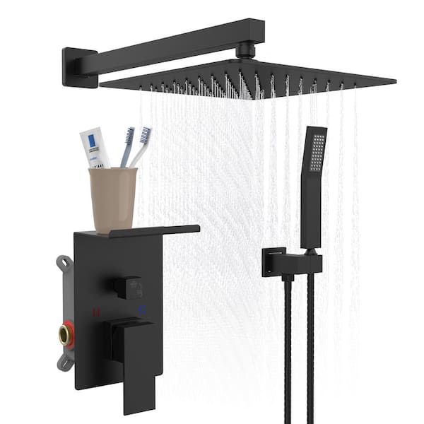 GELE Rainfall Shower System Single Handle 1-Spray Shower Faucet 2.2 GPM with High Pressure in. Matte Black Valve Include
