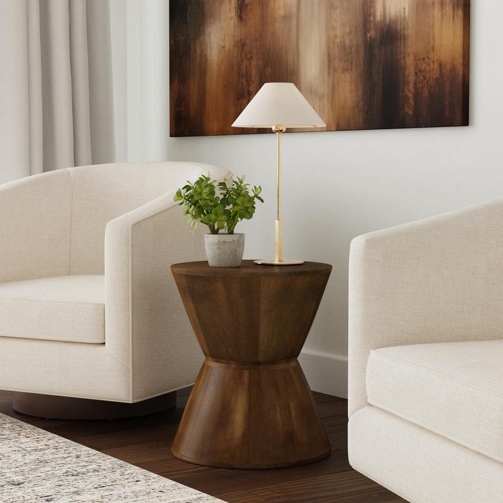 Homepop 16 in. Walnut Mango Wood Round Cylinder End Table