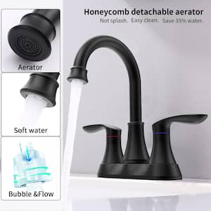 4 in. Centerset Double Handle Modern Bathroom Faucet for Sink 3 Hole with Drain Kit Included in Matte Black