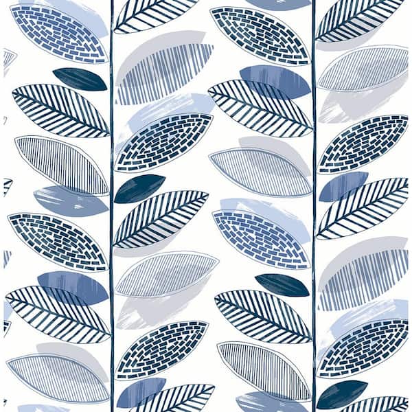 Brewster Nyssa Blue Leaves Blue Paper Strippable Roll (Covers 56.4 sq ...