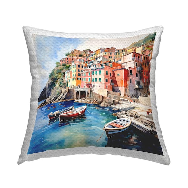 Stupell Industries Cinque Terre Boats Multi-Color Square Outdoor Throw Pillow