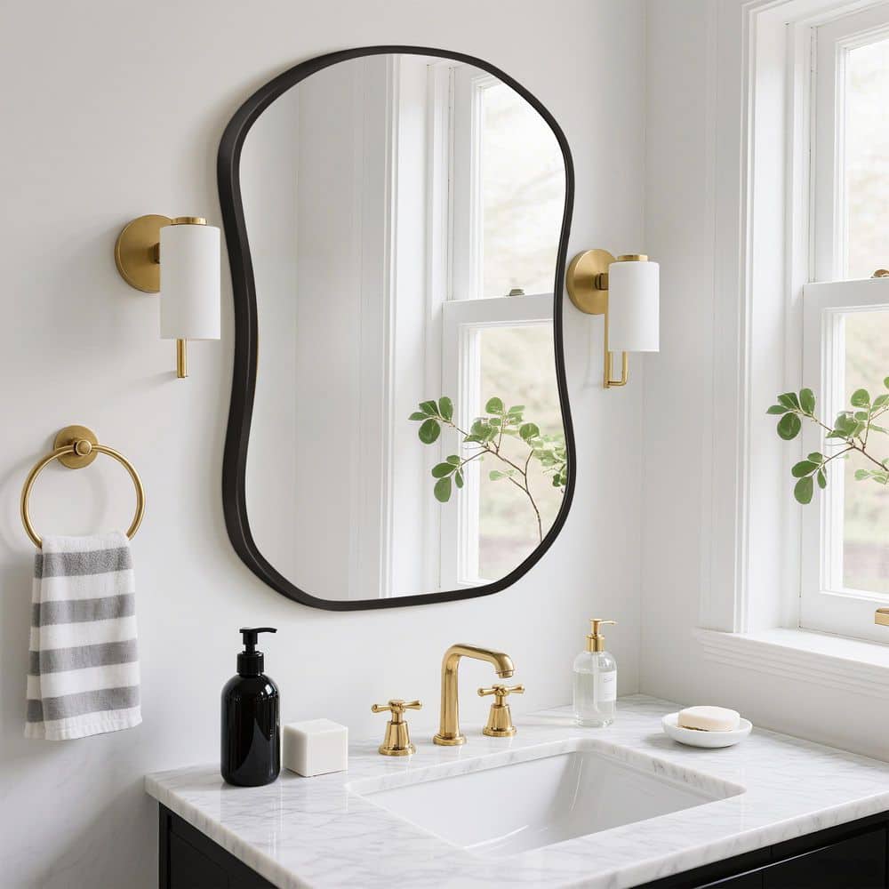 24 in. W x 32 in. H Artistic Curved Black Aluminum Alloy Framed Wall Mirror Accent Wall Mirror price history on PriceWatchPro