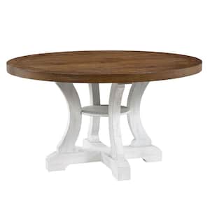 Modern Style 54 in. Brown and White Wooden Pedestal Base Dining Table (Seats 4)