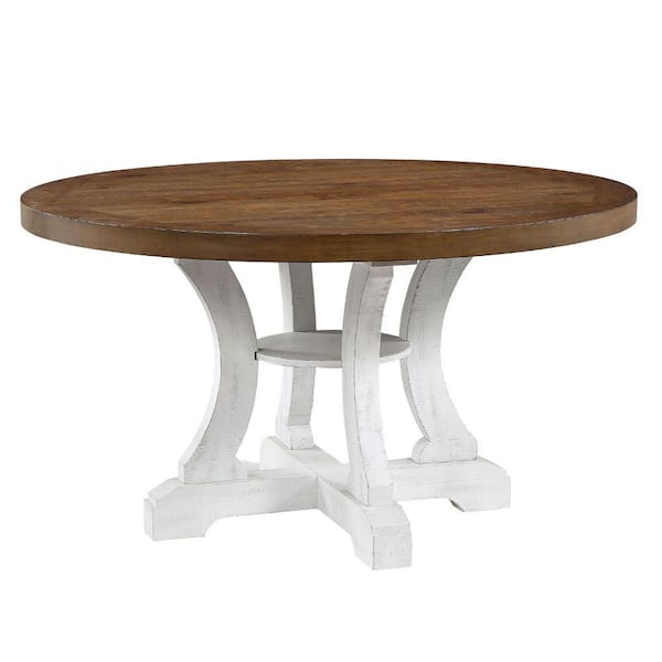 Benjara Modern Style 54 in. Brown and White Wooden Pedestal Base Dining Table (Seats 4)