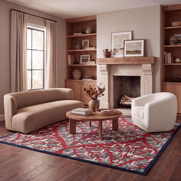 Capri 5 ft. x 5 ft. Red/Green Leaf Square Rug