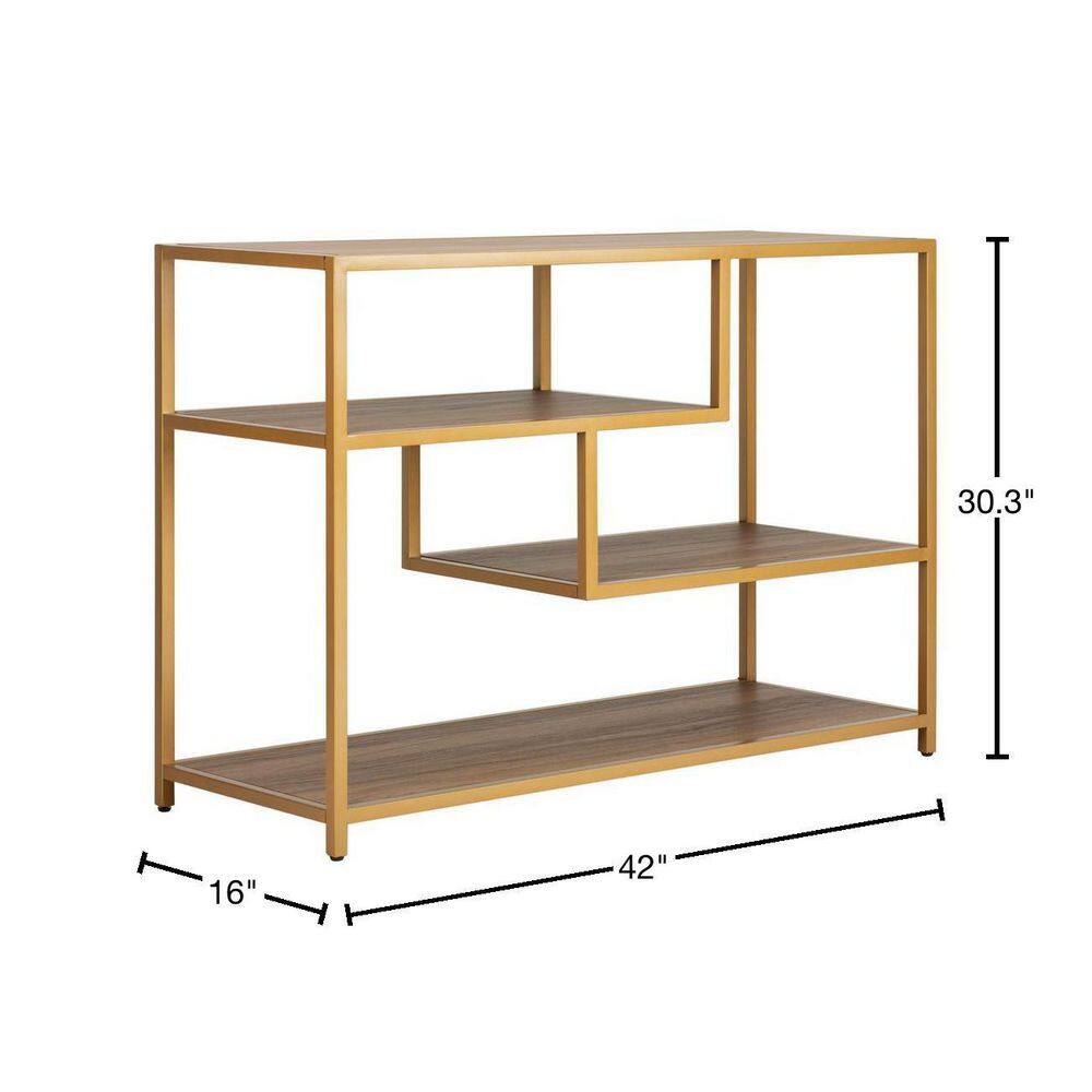 Walnut and Gold 3-Tier Geometric Console Table with Storage
