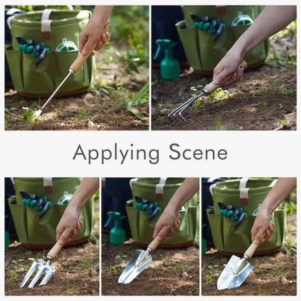 10-Piece Garden Tool Set with Storage Tote Bag and Foldable Seat, Heavy Duty Gardening Hand Tools Kit