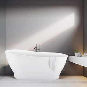 67 in. Modern Acrylic Double Slipper Flatbottom Non-Whirlpool Bathtub Soaking SPA Tub in Glossy White