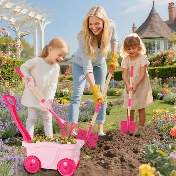 未使用品 ☆コマツ MINI SHOVEL ガーデンピンクPC02 Kids Seven Piece Gardening Tool and Wheelbarrow Set with Metal