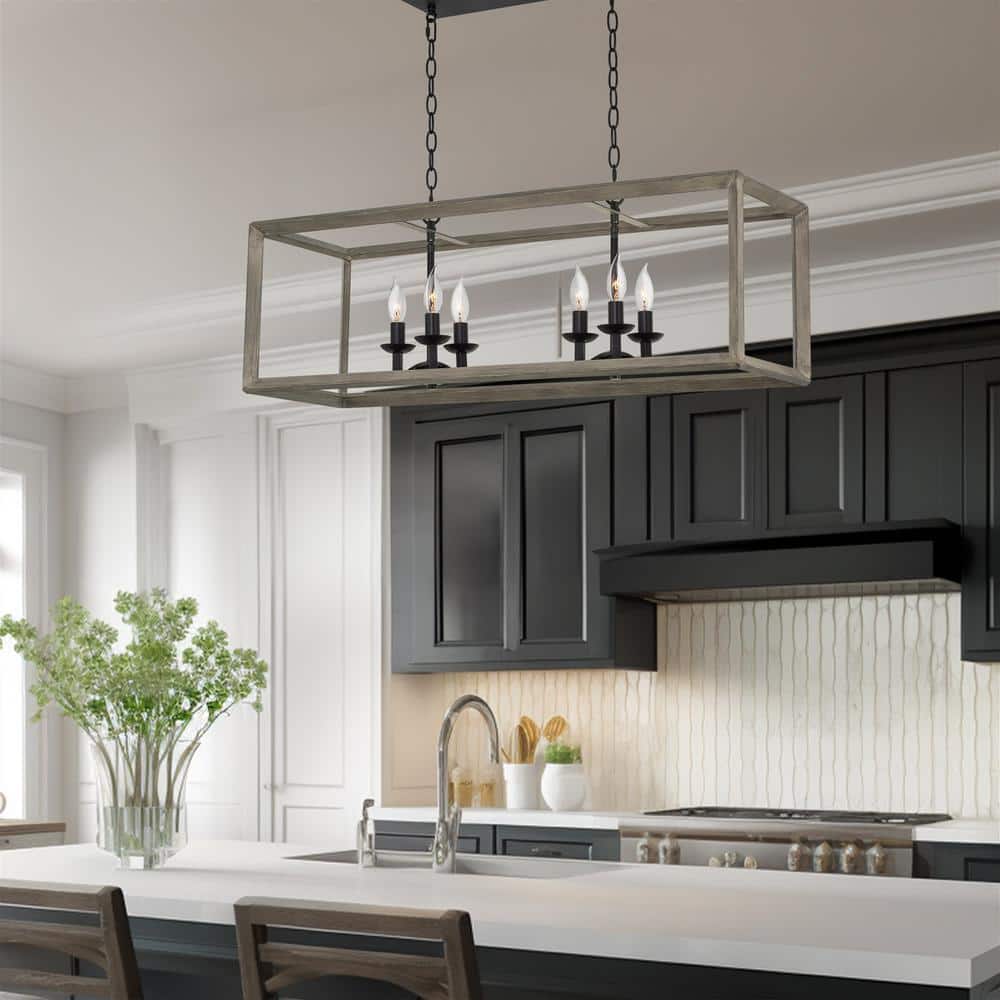 Carlton 36" Black Metal Farmhouse Island Chandelier with Gray Accents