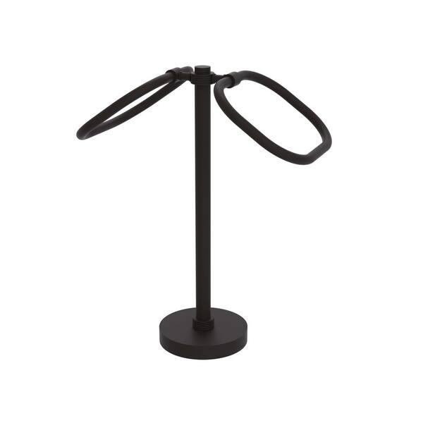 Allied Brass Freestanding 2-Ring Oval Towel Ring with Groovy Accents in Oil Rubbed Bronze