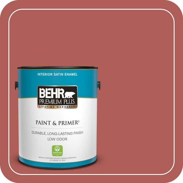 BEHR PREMIUM PLUS 1 gal. #T12-1 Prairie Poppy Satin Enamel Low Odor Interior Paint & Primer