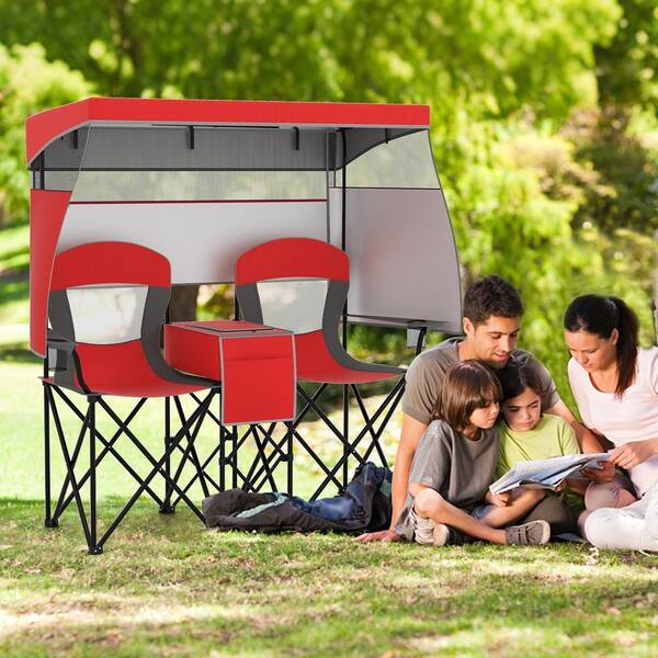 SKONYON Double Beach Chair with Adjustable Canopy and 3-Side