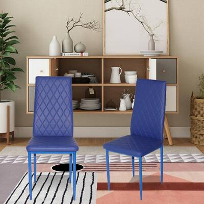Blue Retro Leather Dining Chair Accent Chair Arm Chair With Metal Leg(Set of 6)