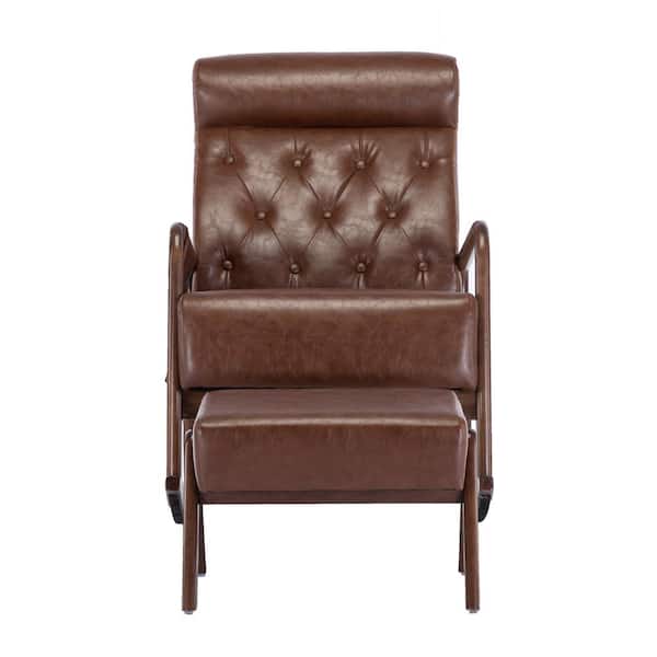 PUDO Brown Pu Leather Rocking Chair Set of 2