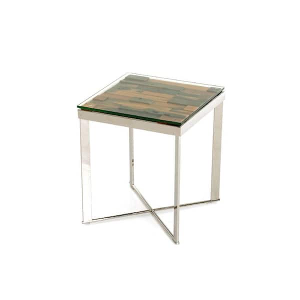 Benjara 19 in. White Square Glass End Table with Wooden Frame