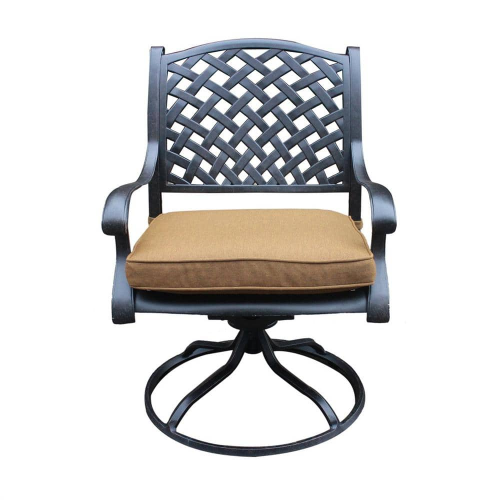 Afoxsos Manhattan Brown Aluminum Outdoor Rocking Chair with Tan Cushion ...