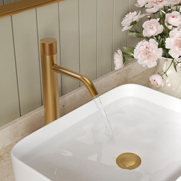 12 in. Height Mid-Arc Single Handle Single Hole Vessel Sink Faucet Spot Resist in Brusehd Gold Drain Included