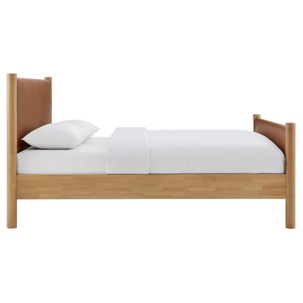 Maven Brown Wood Frame King Platform Bed with Faux Leather Upholstered Headboard and Footboard