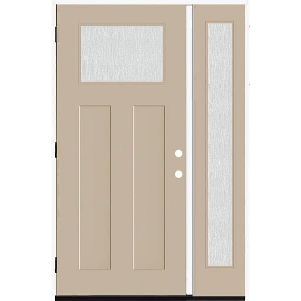 Steves & Sons Legacy 53 in. x 80 in. 1/4 Toplite Rain Glass RHOS Primed Sandstone Finish Fiberglass Prehung Front Door w/14 in. SL