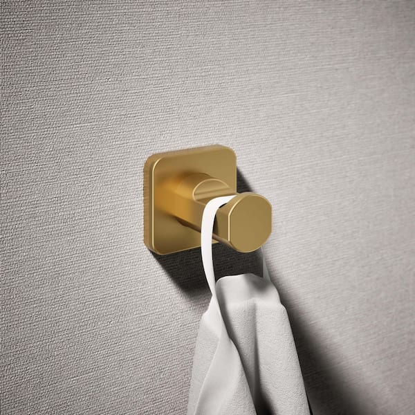 Parallel Knob Wall Mount Robe/Towel Hook in Vibrant Brushed Moderne Brass