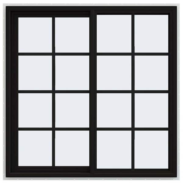 JELD-WEN 48 in. x 48 in. V-4500 Series Black Exterior/White Interior FiniShield Vinyl Left-Handed Sliding Window w/Colonial Grids