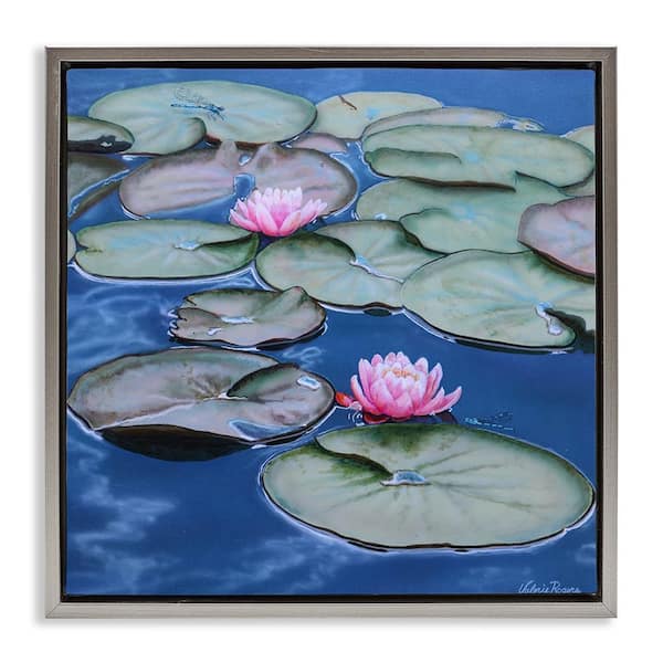 Stupell Industries Blue Pond Lily Reflection by Valerie Rogers Gray Floater Frame Nature Graphic Art Print 25 in. x 25 in.