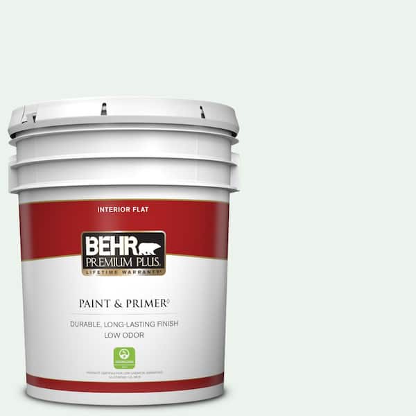 BEHR PREMIUM PLUS 5 gal. #W-D-500 Cascade White Flat Low Odor Interior Paint & Primer