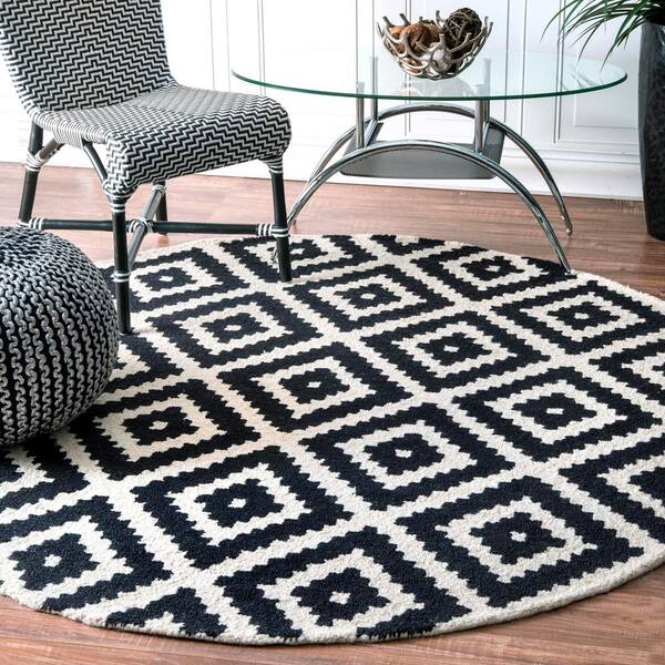 Hannah Diamond Wool Blend Floor Rug - Round, Decor