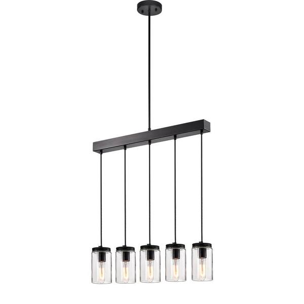 Warehouse of Tiffany Nando 5-Light Matte Black Chandelier with Clear Glass Jar Shade