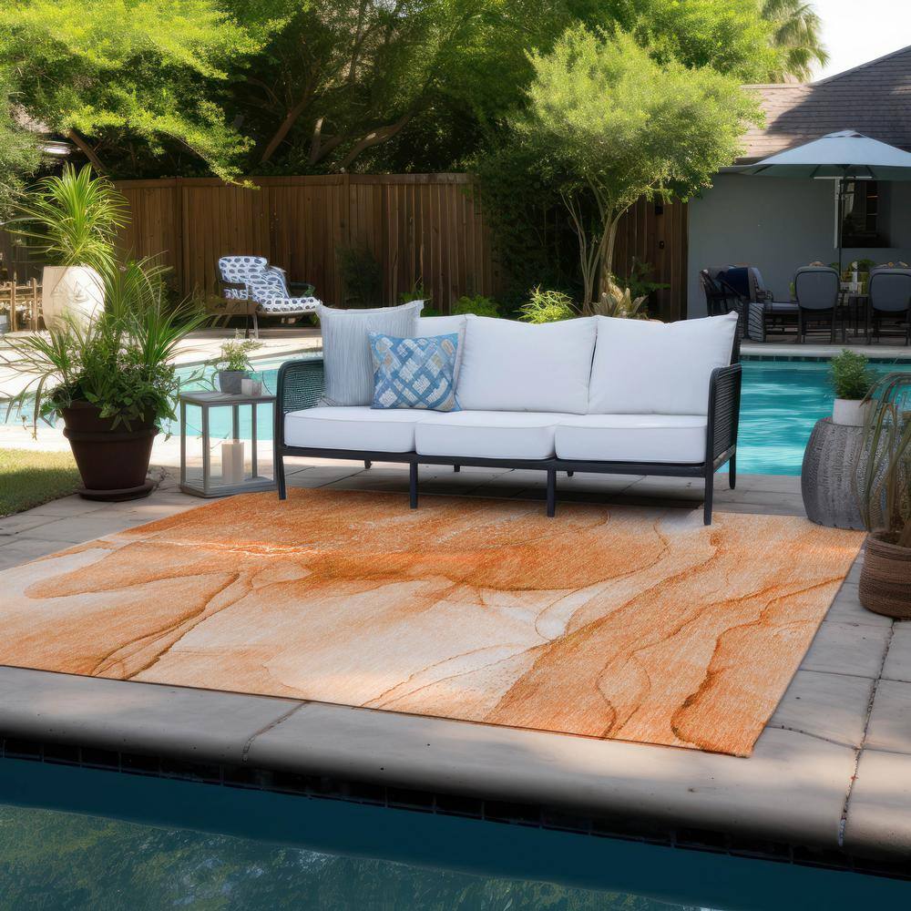 Orange Synthetic Machine Washable Reversible Area Rug 2'6" x 3'10"