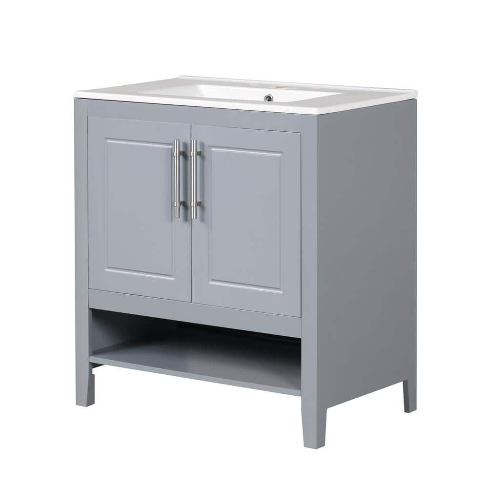 30.00 in. W x 18.30 in. D x 33.00 in. H Freestanding Bath Vanity in Gray wi