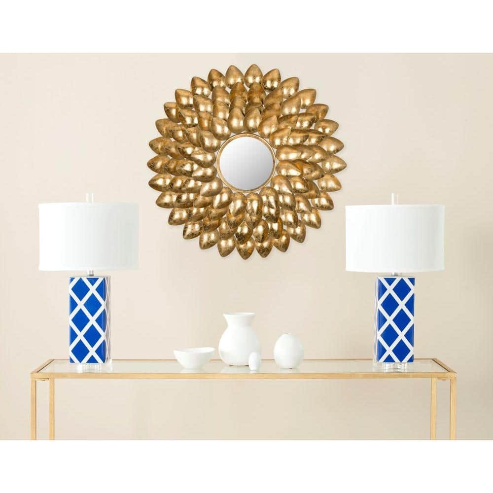 29" Round Gold Wood Sunburst Wall Mirror