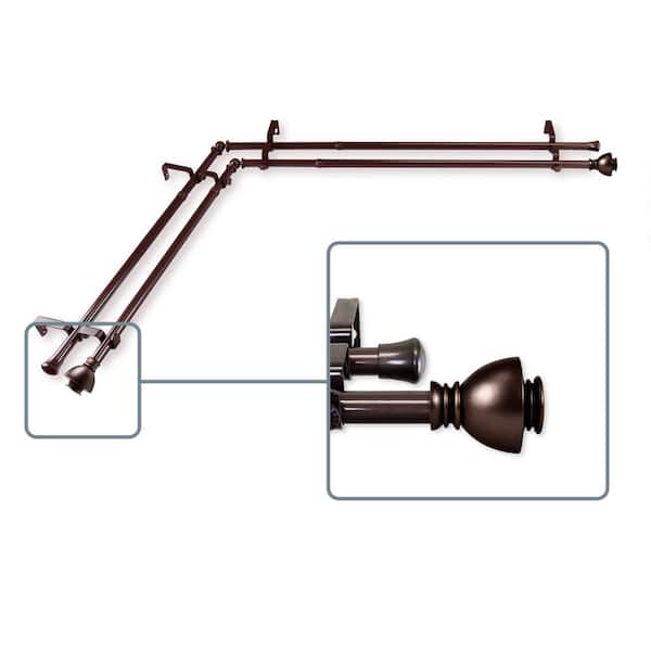 Unbranded 66 in. to 120 in. Adjustable 13/16 in. Corner Window Double Curtain Rod in Cocoa with Friedman Finials