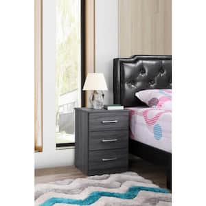 Boston 3-Drawer Gray Nightstand (24 in. H x 18 in. W x 16 in. D)