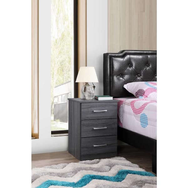 AndMakers Boston 3-Drawer Gray Nightstand (24 in. H x 18 in. W x 16 in. D)