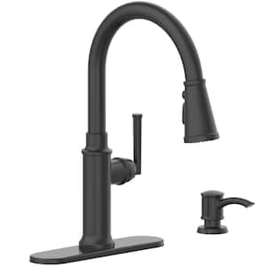 Oswell Single-Handle 3 Function Pull-Down Sprayer Kitchen Faucet with Soap Dispenser in Matte Black