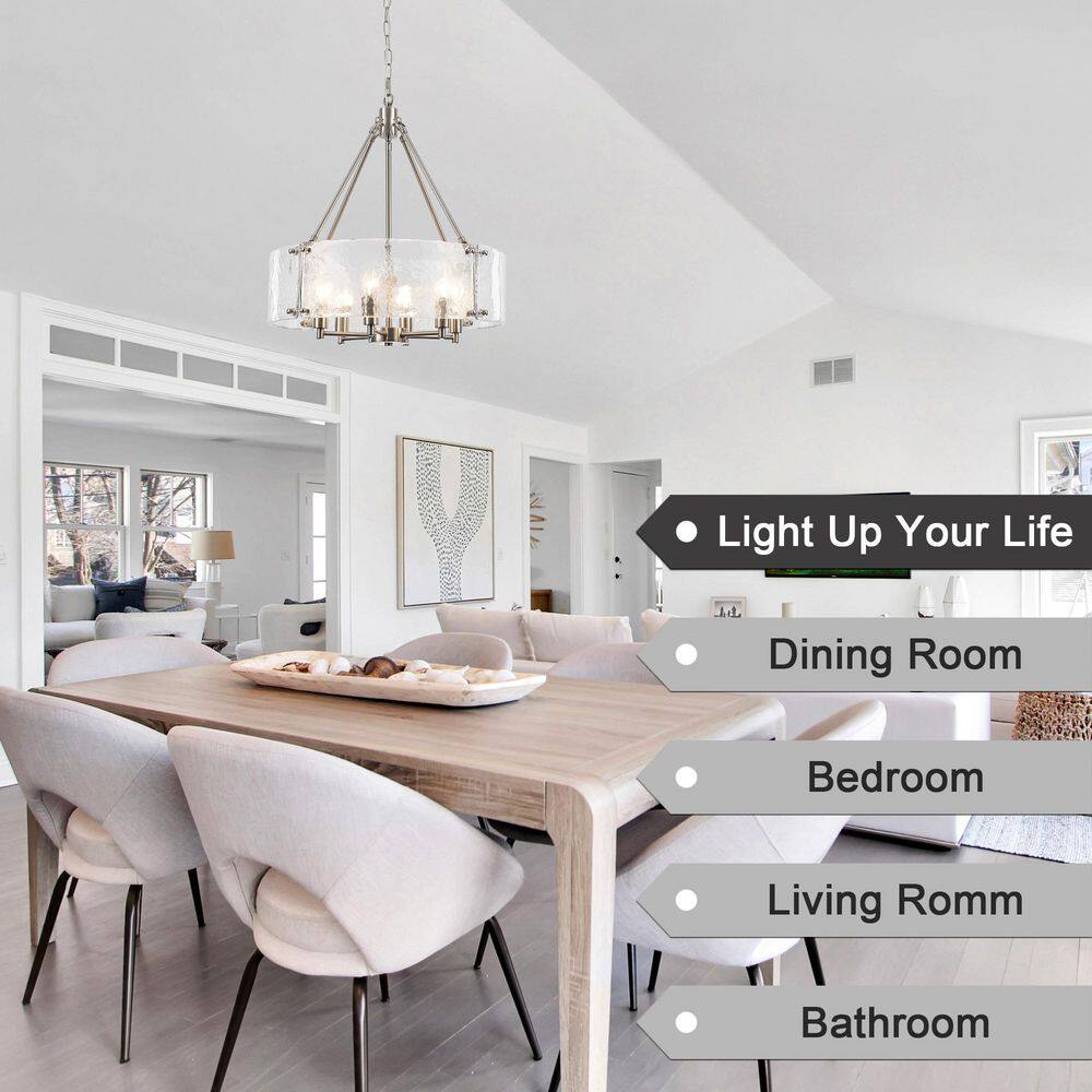 6-Light Silver Chandelier Hanging Pendant Light for Dining Room or Kitchen