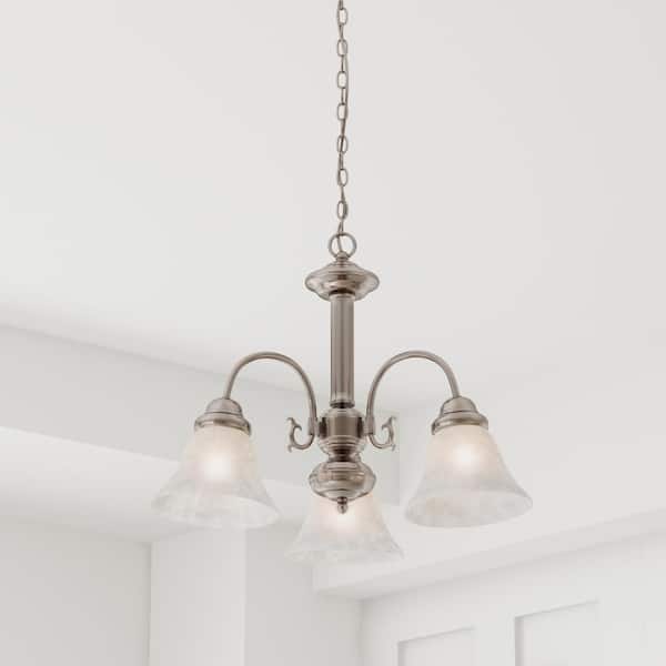 Glomar 3 Light Brushed Nickel Chandelier With Alabaster Glass Bell Shades Hd 182 Glomar 3 Light Brushed Nickel, 3 Light Brushed Nickel Chandelier With Alabaster Glass Shade