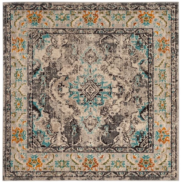 SAFAVIEH Monaco 5 ft. x 5 ft. Gray/Light Blue Square Border Area Rug