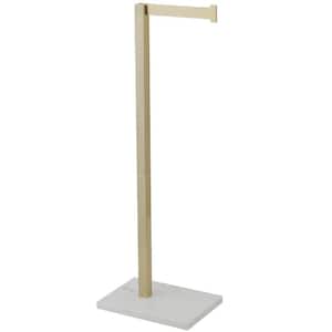 Freestanding Toilet Paper Holder With Natural Marble Base in Brushed Gold