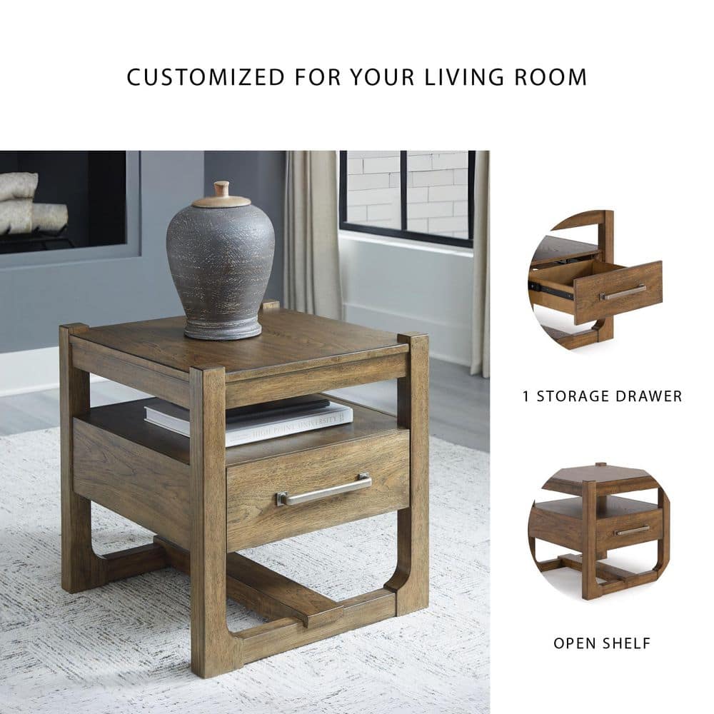 Cabalynn 24.38 in. Light Brown Square Wood End Table with Shelf, Drawer - thumbnail 7
